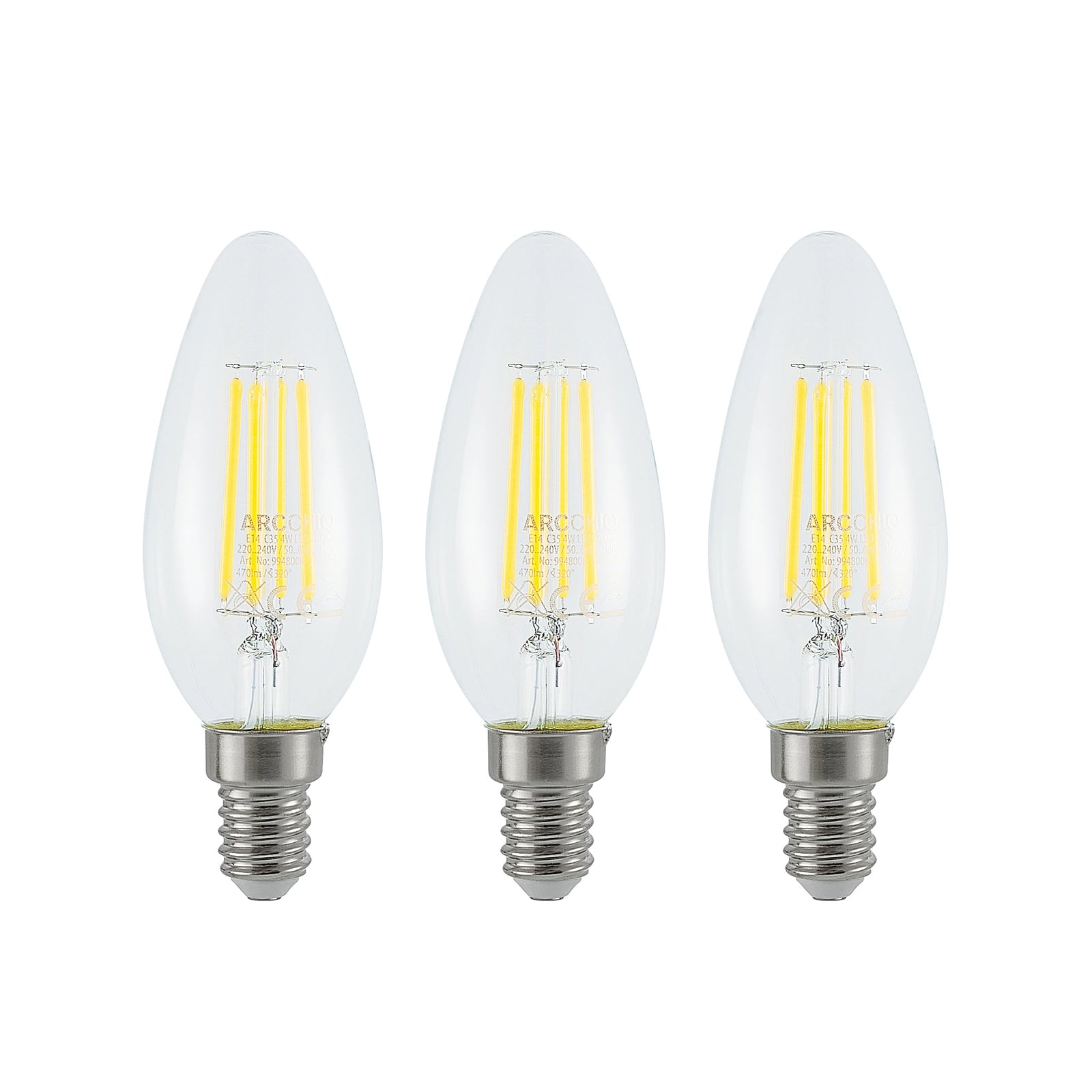 LED filamentpære kronelysform E14 4W 2700K dimbar 3-pk foran