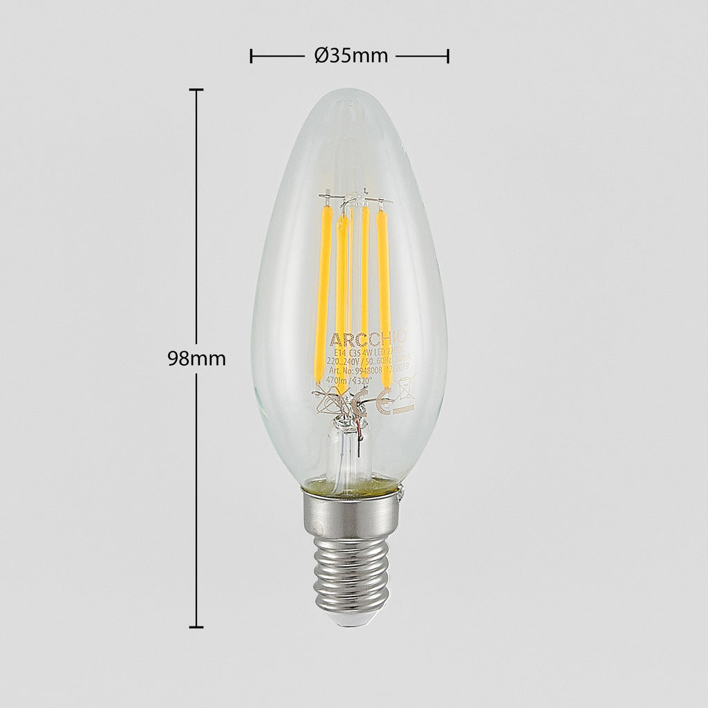 LED filamentpære kronelysform E14 4W 2700K dimbar 3-pk bakside