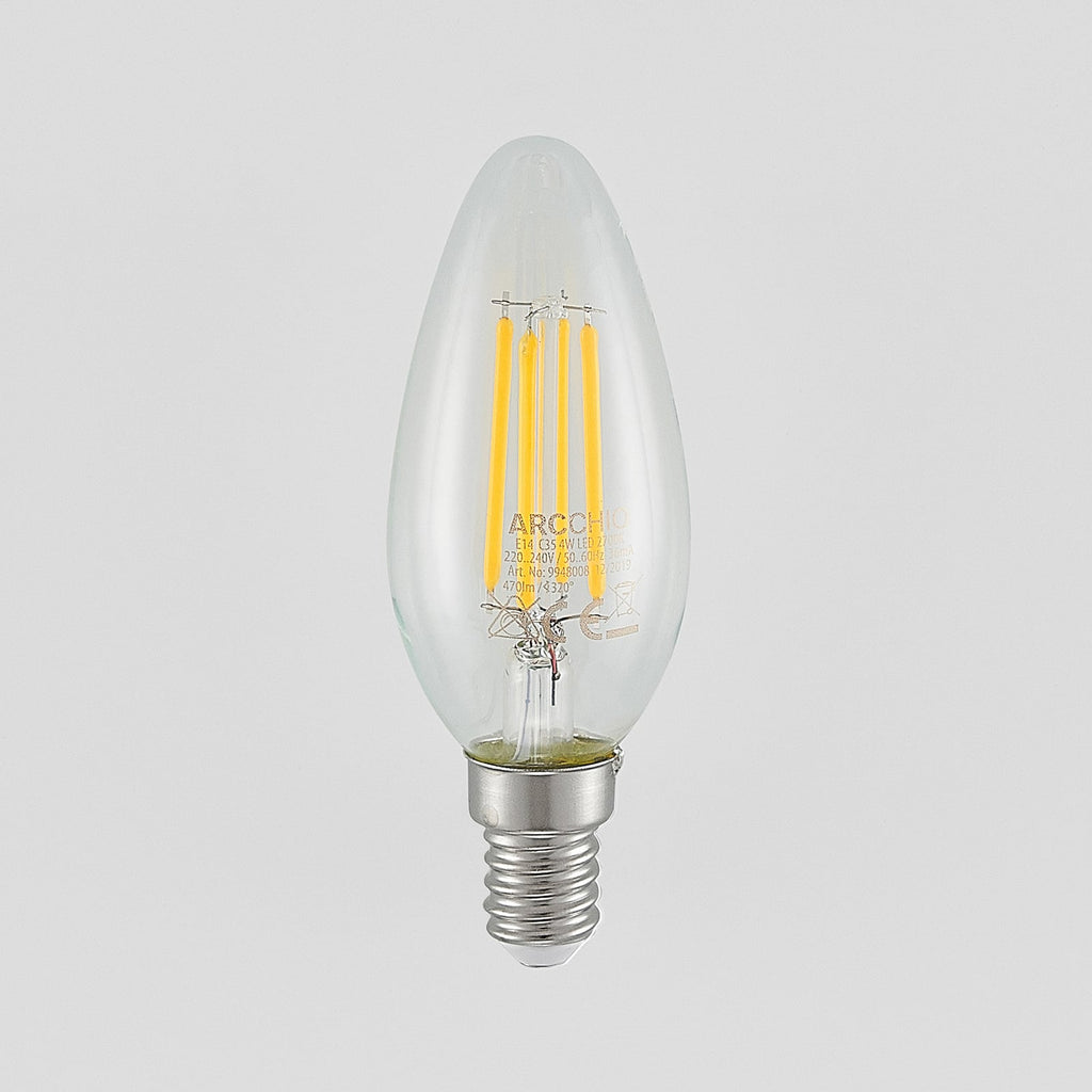 LED filamentpære kronelysform E14 4W 2700K dimbar detalj