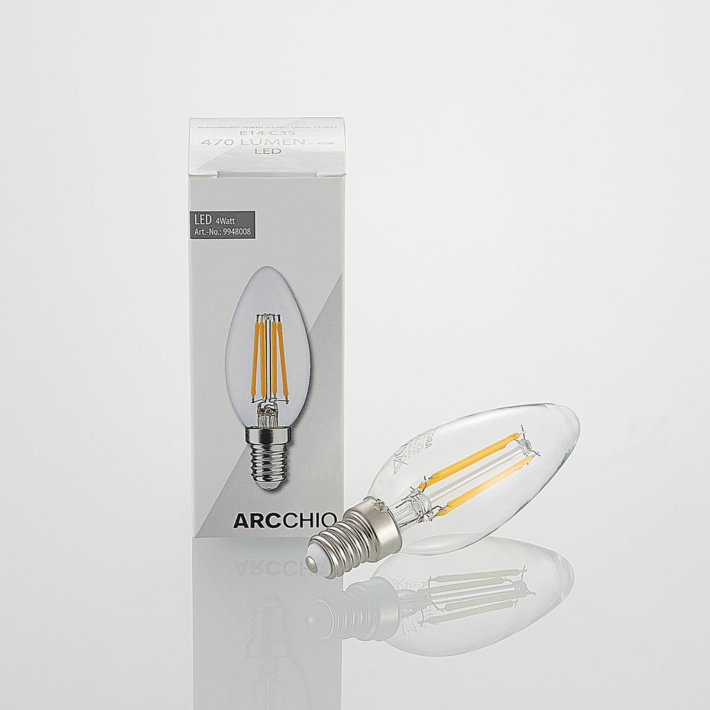 LED filamentpære kronelysform E14 4W 2700K dimbar lys glød