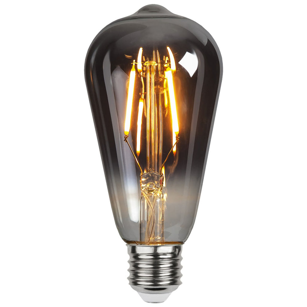 LED filamentpære ST64 E27 1,8W 2100K røykfarget glass forfra