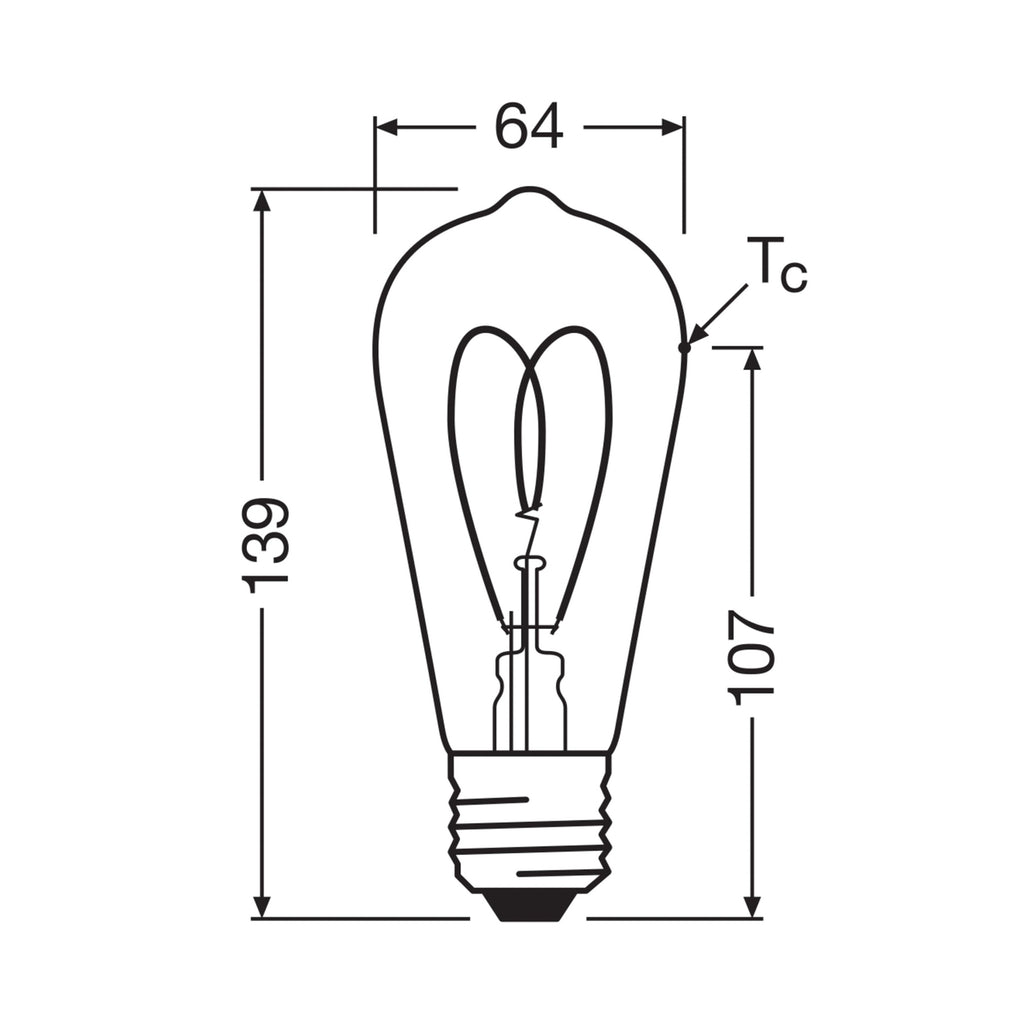 Bakside av LED filamentpære ST64 E27 7,2W 2700K klar dimbar