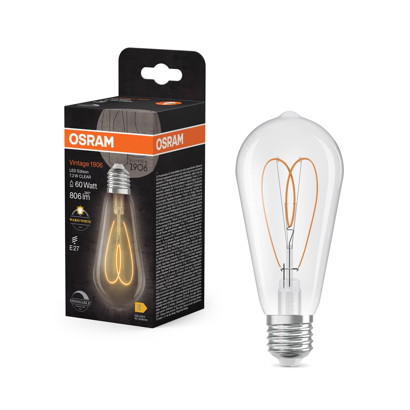 Detalj av LED filamentpære ST64 E27 7,2W 2700K klar dimbar