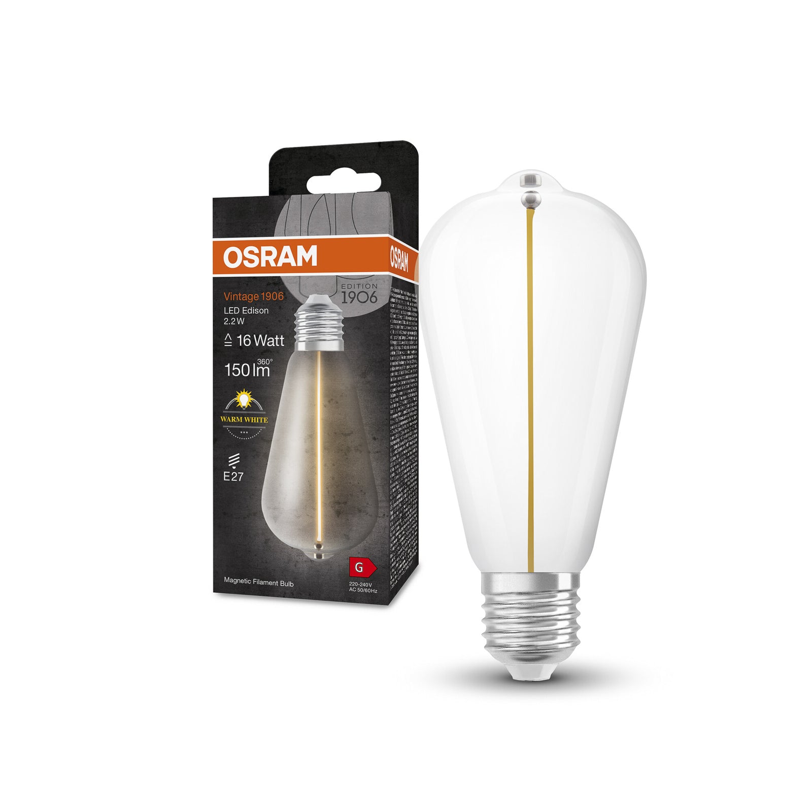 Detaljbilde av LED filamentpære Vintage 1906 E27 2,2W 2700K klar OSRAM