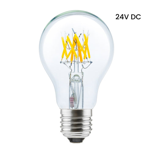 LED filamentpære 24V DC E27 6W 2700K dimbar klar detalj