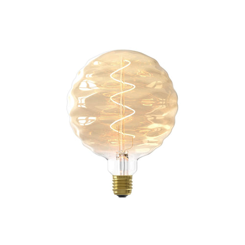 LED filamentpære Bilbao globeform E27 4W 1800K dimbar gull forfra