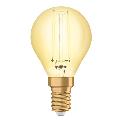 LED filamentpære dråpeform E14 4W 2400K gull - OSRAM forfra