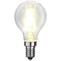 LED filamentpære dråpeform E14 P45 2W 2700K klar fra STAR TRADING forfra