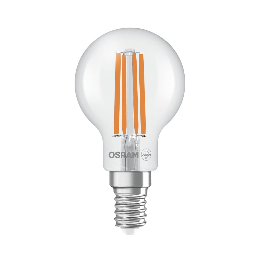 LED filamentpære dråpeform E14 2,2W 2700K 470lm OSRAM forfra