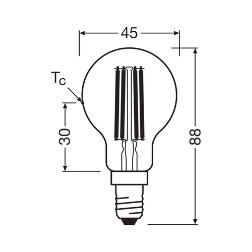 Bakside av LED filamentpære dråpeform E14 2,2W 2700K 470lm OSRAM