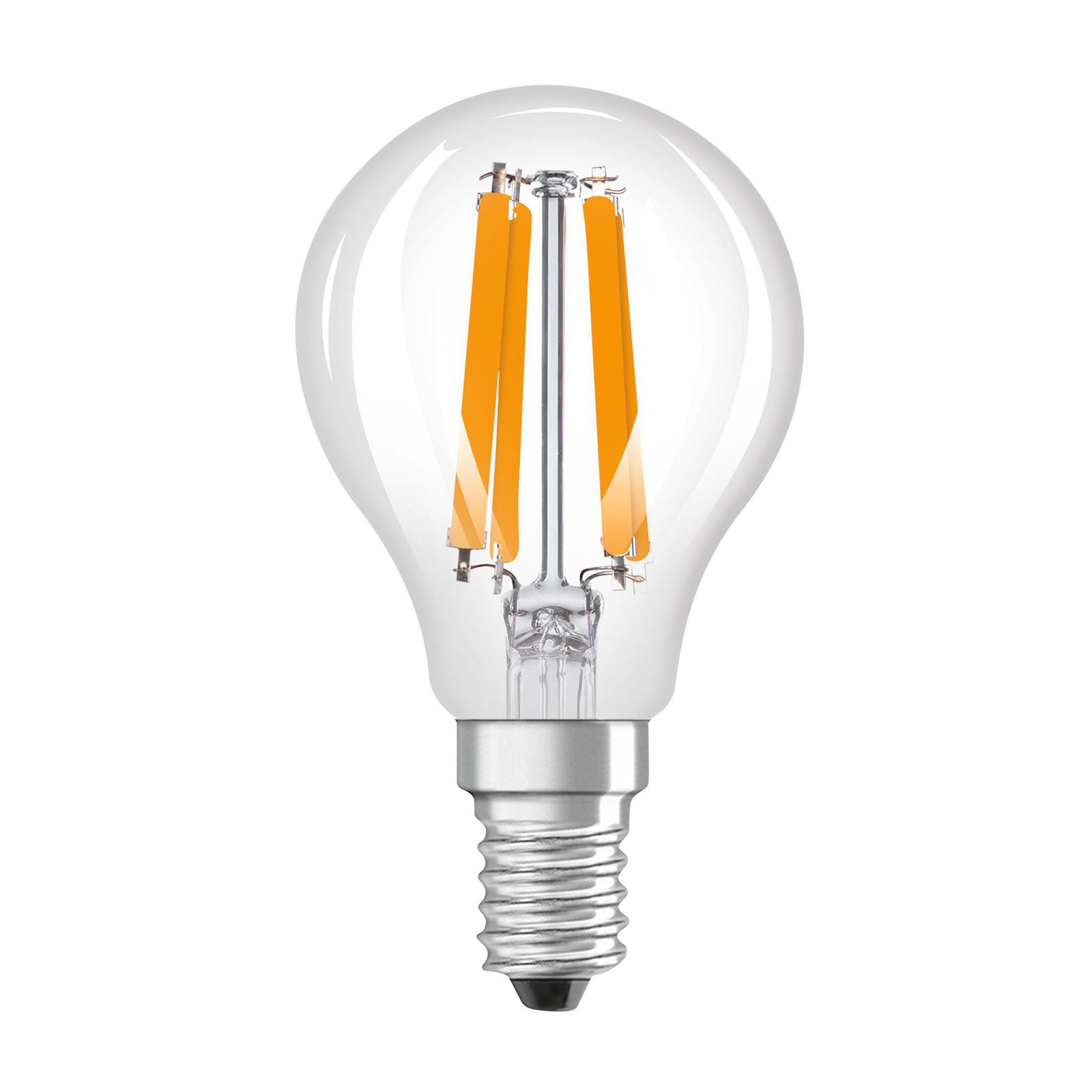LED filamentpære dråpeformet E14 1,2W 2700K klar OSRAM forfra