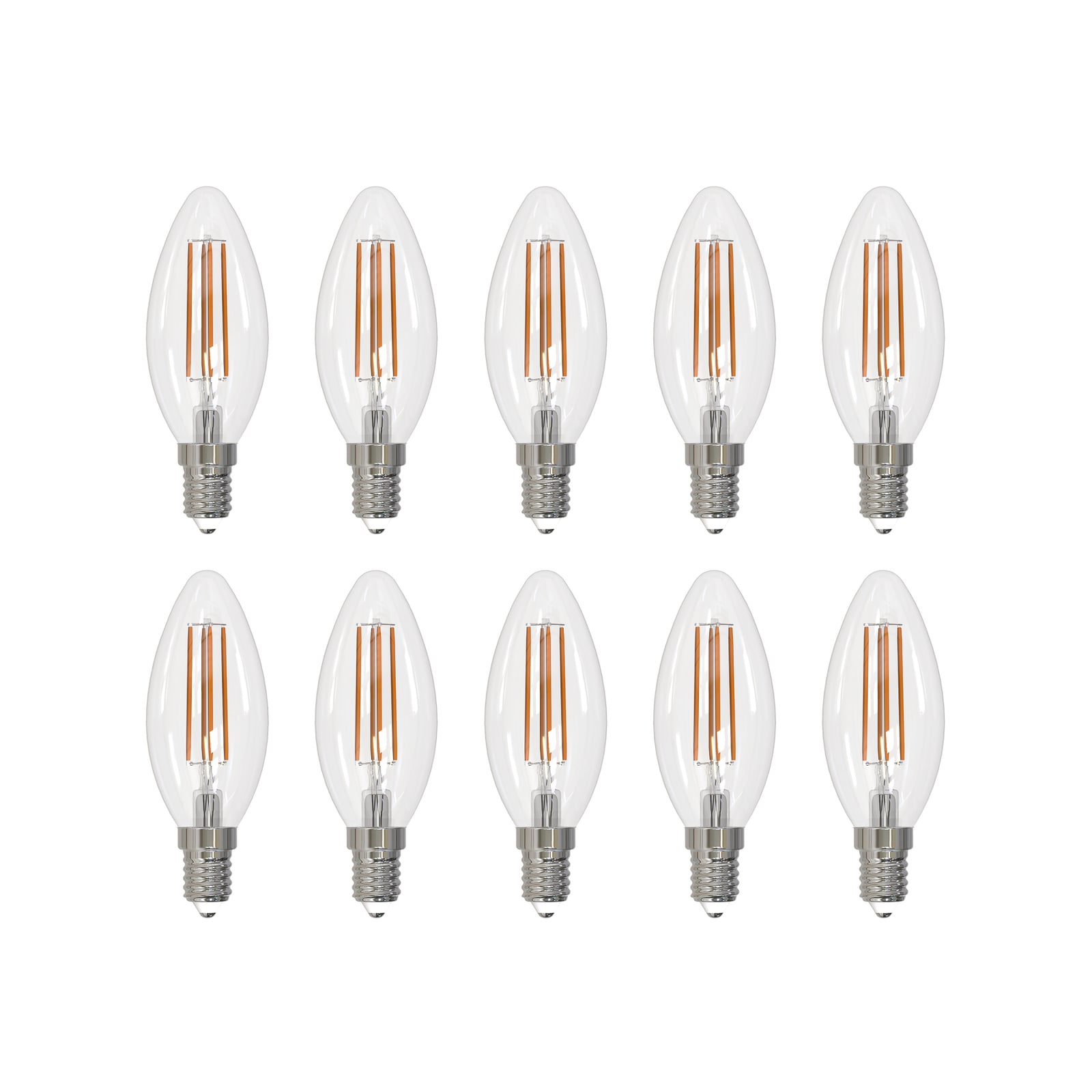 LED filamentpære E14 2,2W 3000K kronelysform klar 10-pk forfra