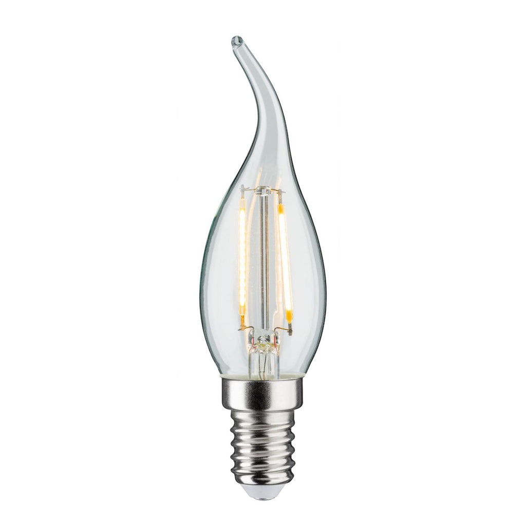 LED filamentpære E14 2,8W 2700K kronelysform klar dimbar Paulmann forfra