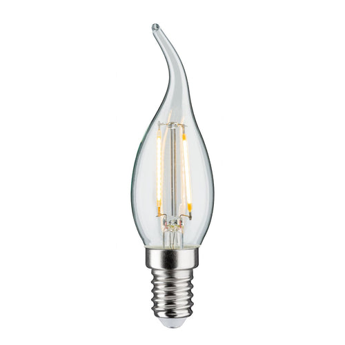 LED filamentpære E14 2,8W 2700K kronelysform klar dimbar Paulmann forfra