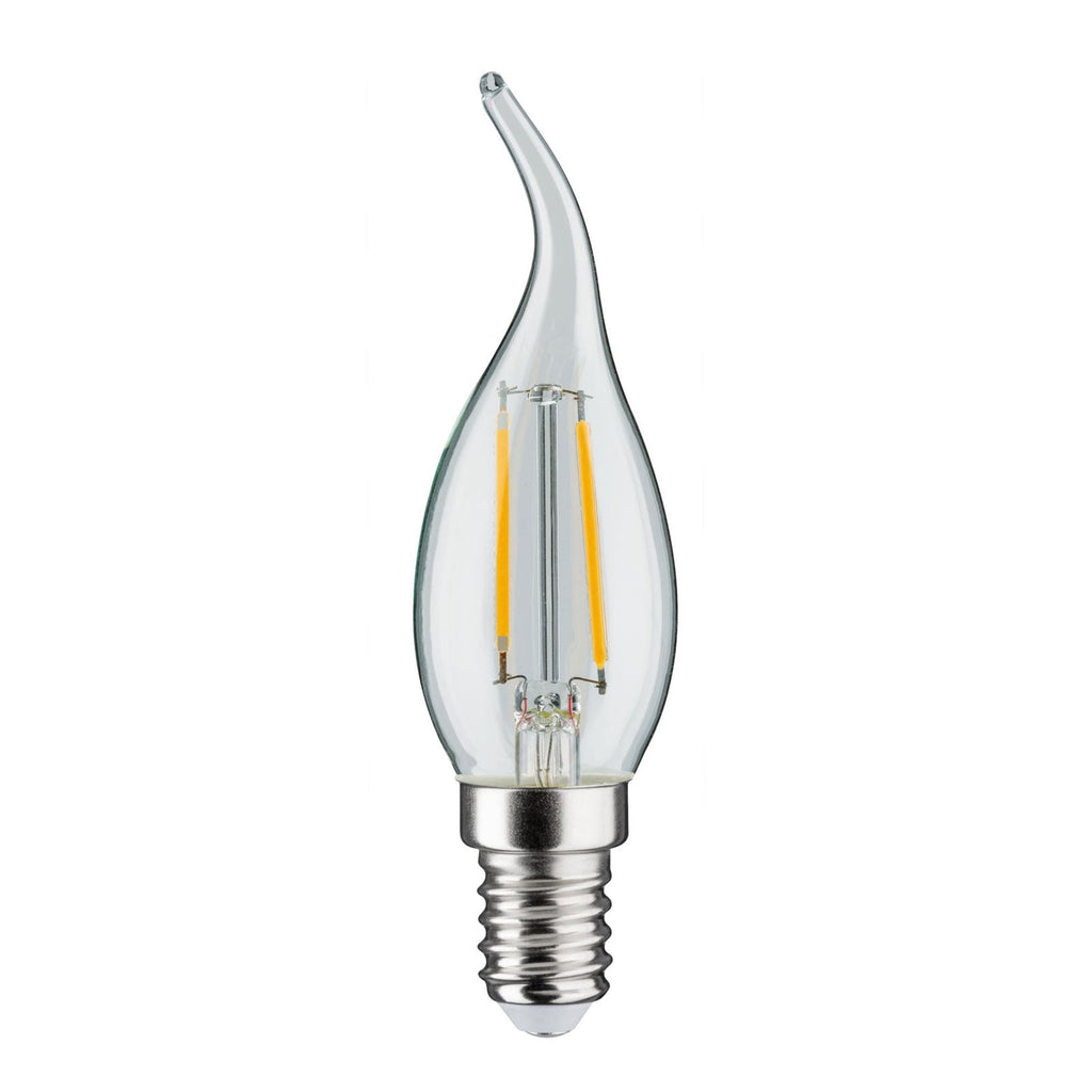 LED filamentpære E14 2,8W 2700K kronelysform klar dimbar Paulmann bakside