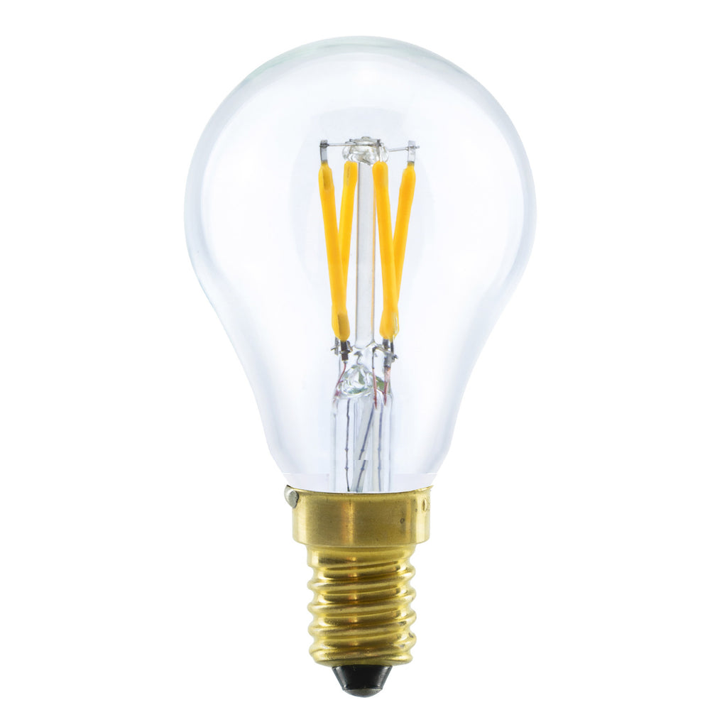 LED filamentpære E14 3W 2200K dimbar klar dråpeform detalj