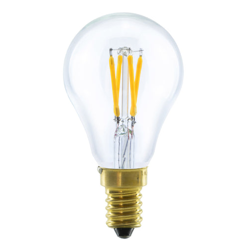 LED filamentpære E14 3W 2200K dimbar klar dråpeform detalj