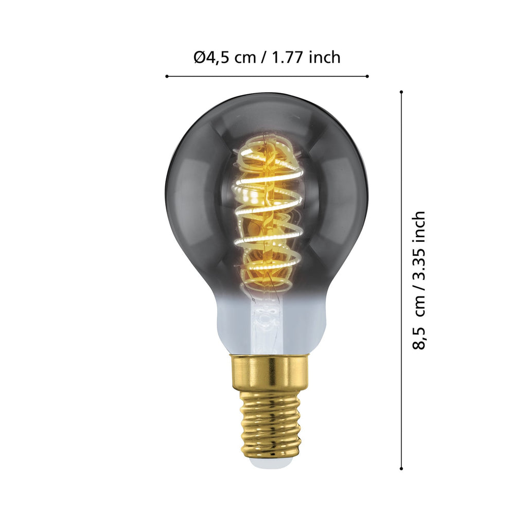 Detalj av LED filamentpære E14 4W 2000K dimbar røykgrå dråpeform