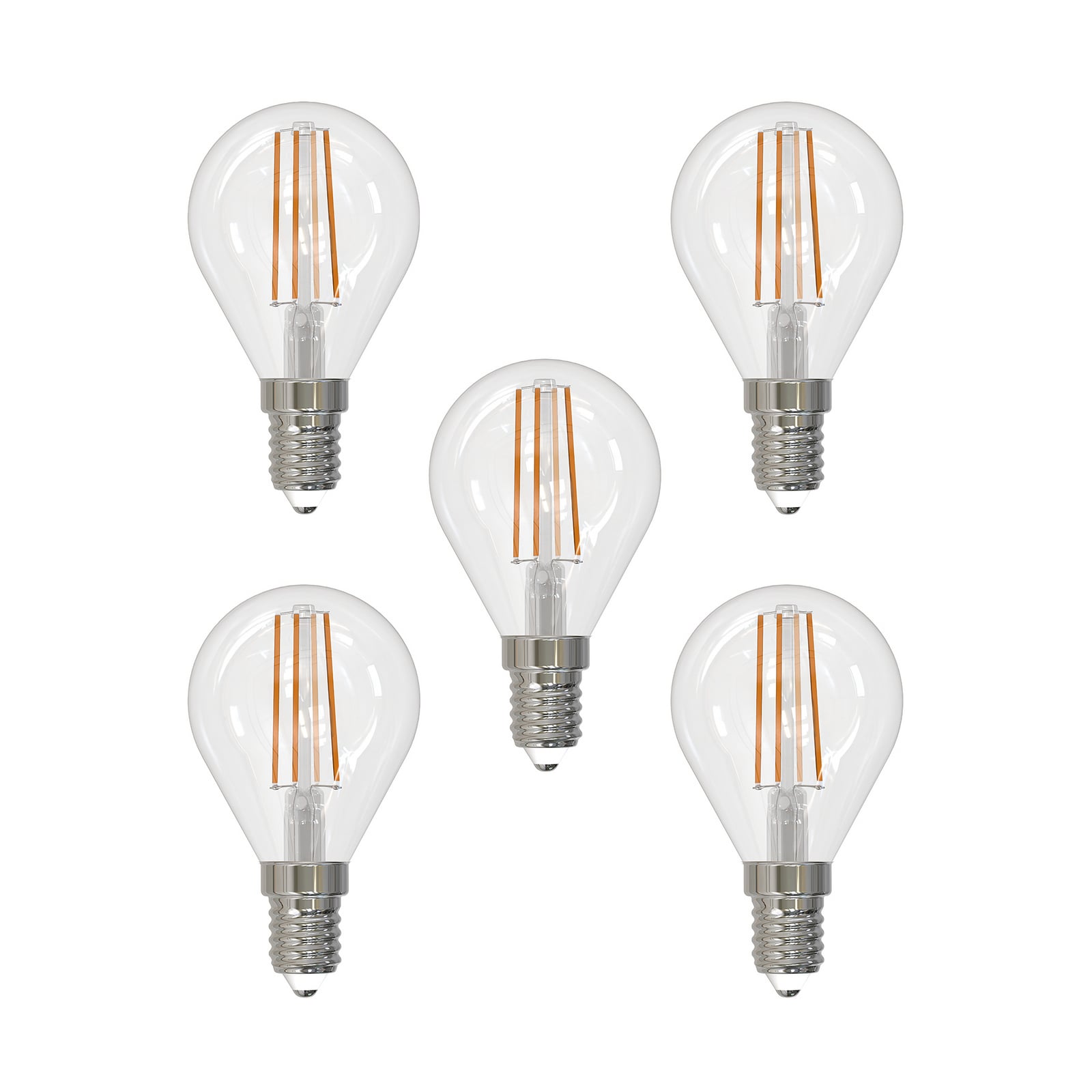 LED filamentpære E14 4W 2700K dråpeformet dimbar 5-pk forfra