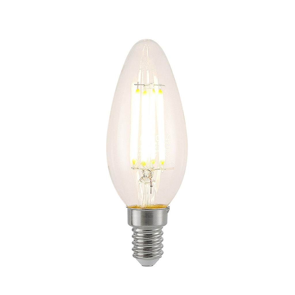 LED filamentpære E14 4W kronelysform 2700K dimbar klar Arcchio forfra