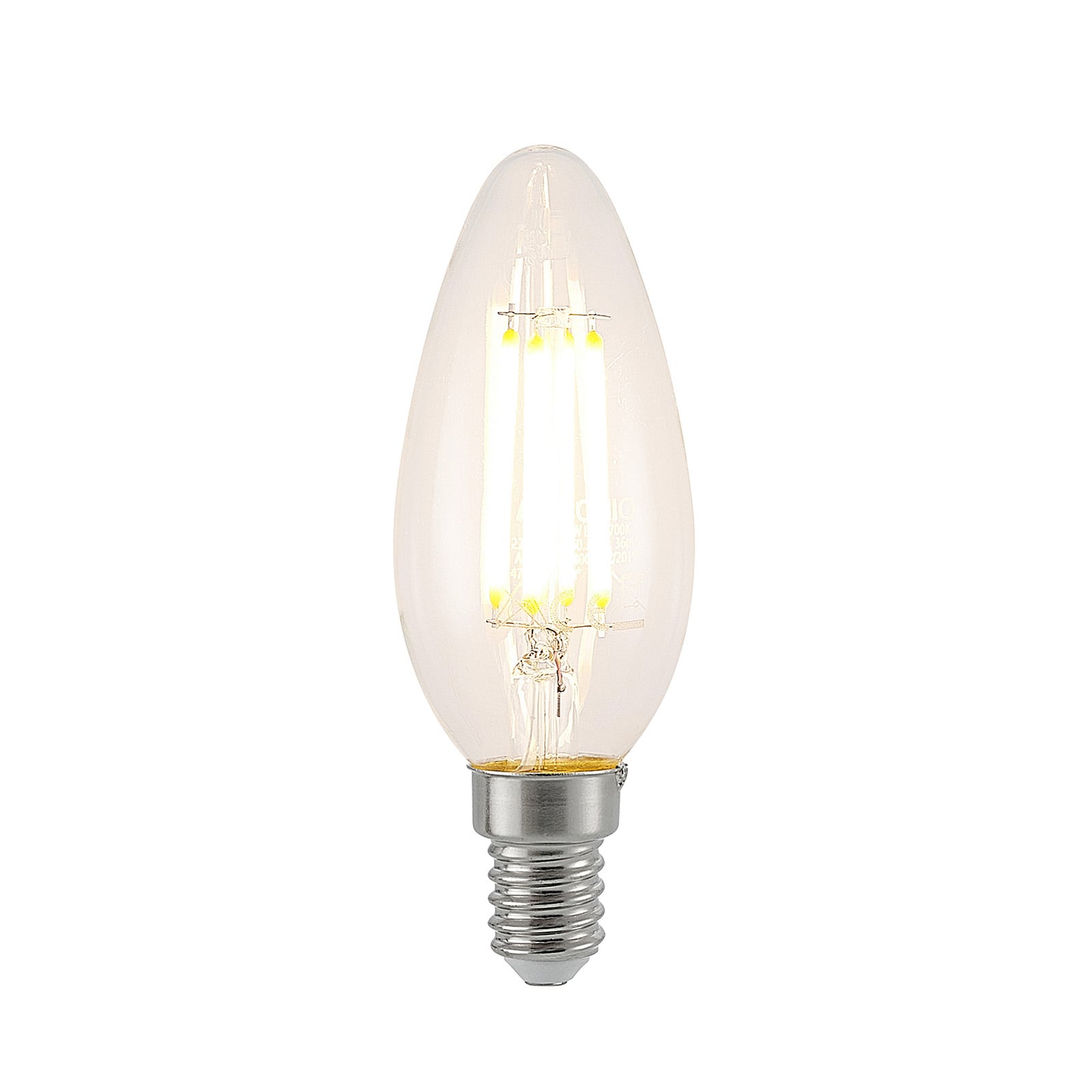 LED filamentpære E14 4W kronelysform 2700K dimbar klar Arcchio forfra