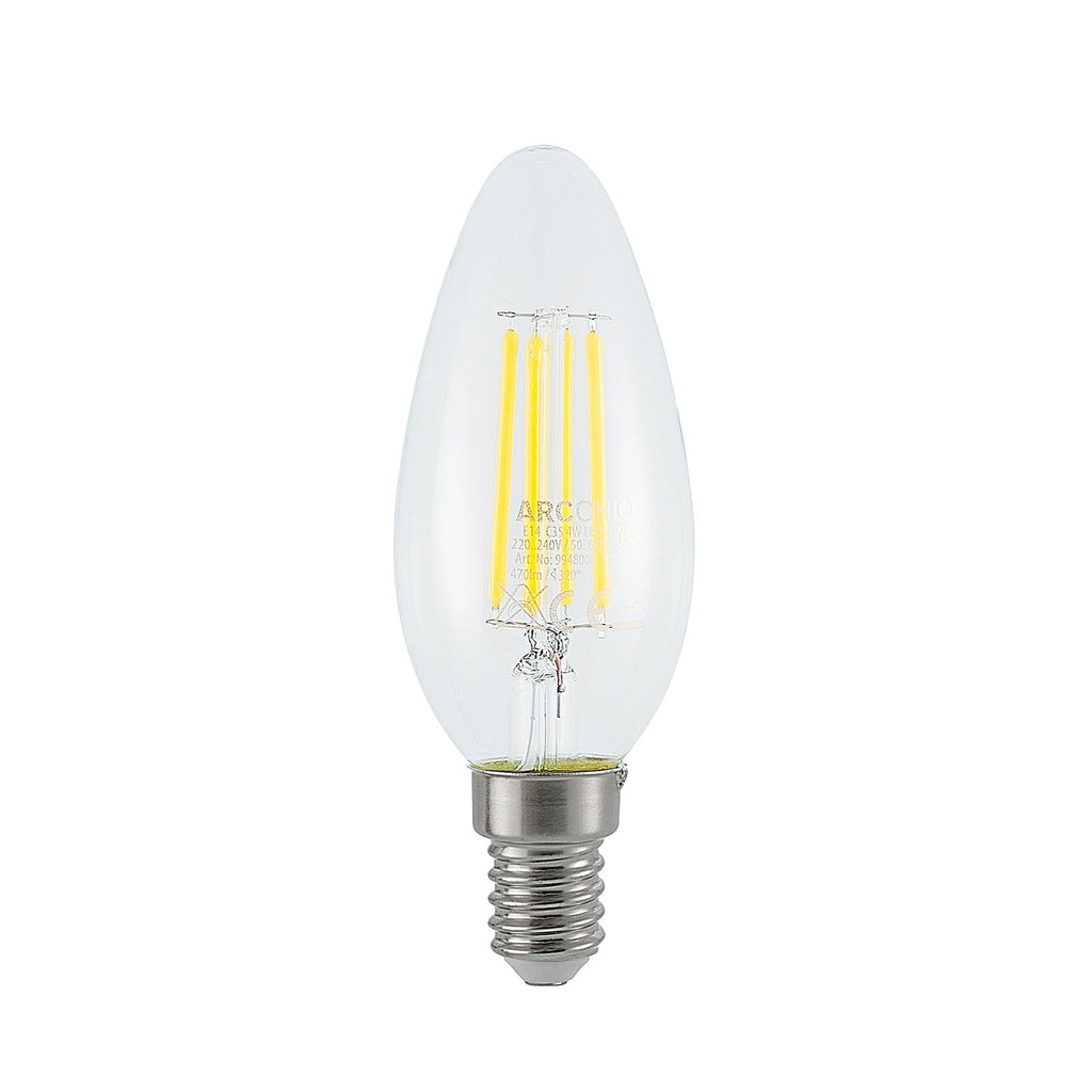 LED filamentpære E14 4W kronelysform 2700K dimbar klar Arcchio bakside