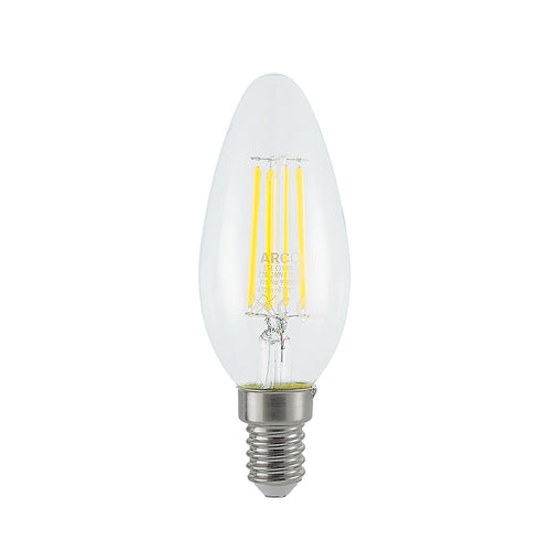 LED filamentpære E14 4W kronelysform 2700K dimbar klar Arcchio bakside