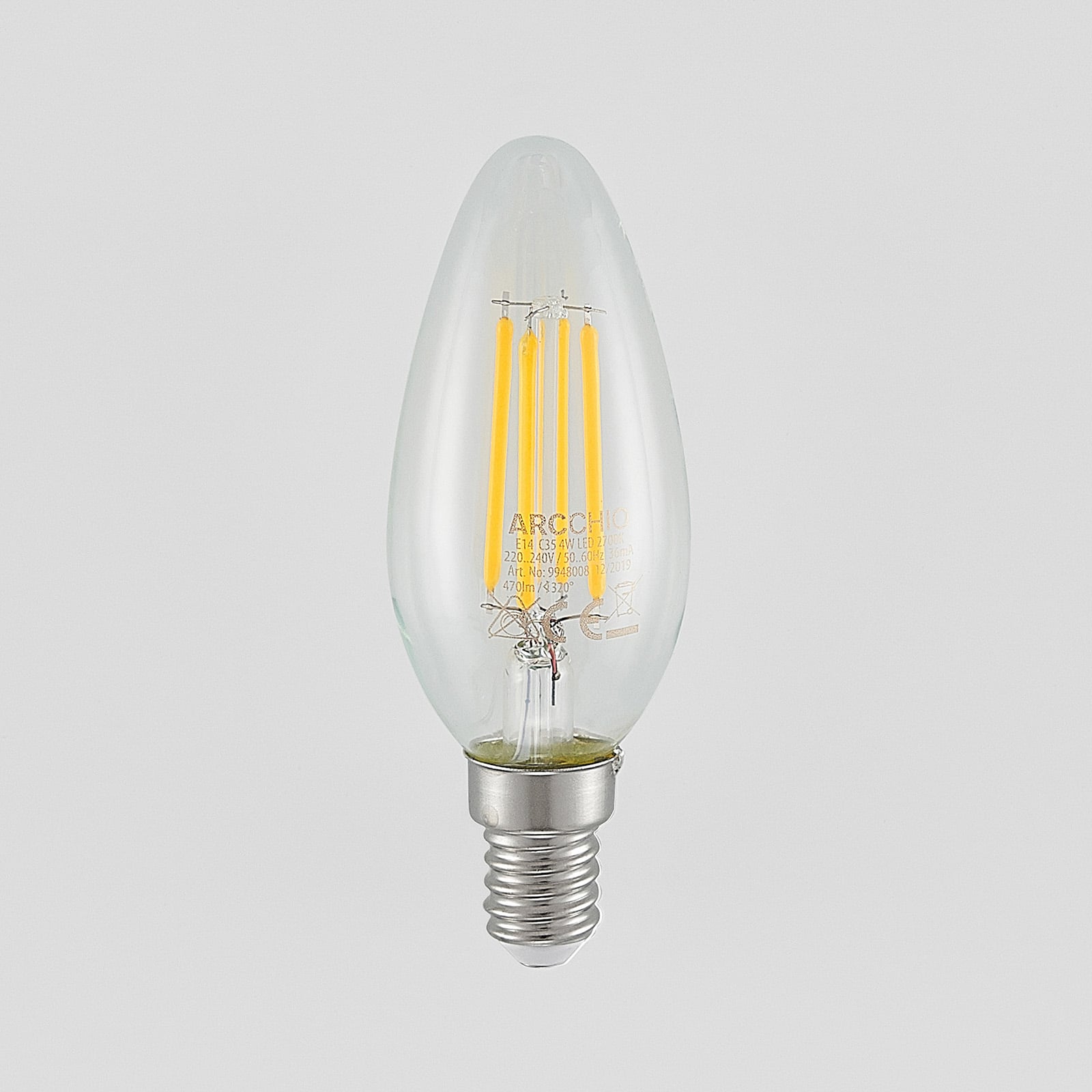 LED filamentpære E14 4W kronelysform 2700K dimbar klar - Arcchio