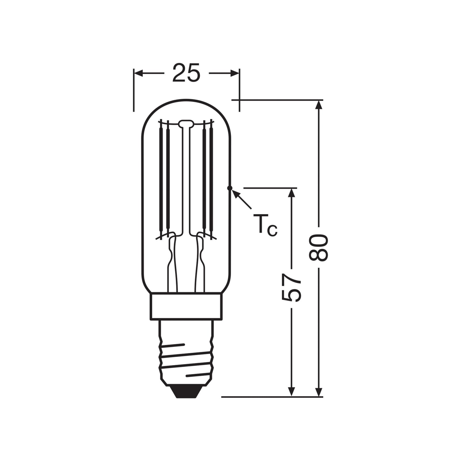 LED filamentpære E14 6,5W 2700K T-form klar dimbar OSRAM detalj nærbilde