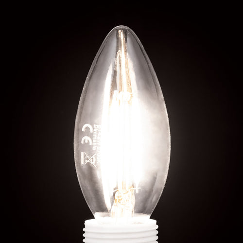 LED filamentpære E14 C35 kronelys klar 2W 2700K dimbar - ORION detalj