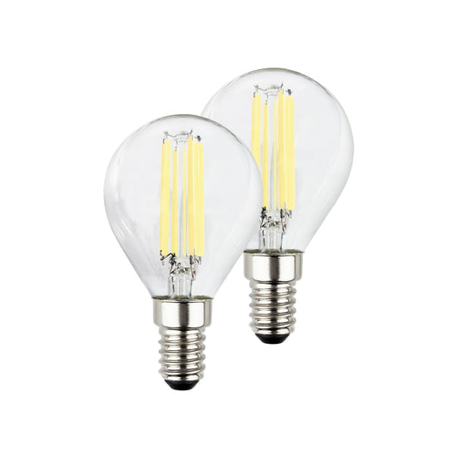 LED filamentpære E14 dråpeform 4W 3000K klar 840lm 2-pk forfra