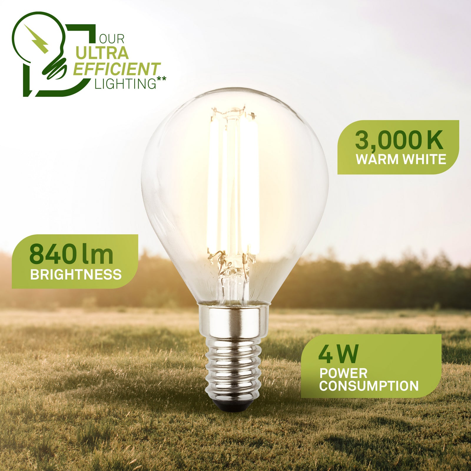 LED filamentpære E14 dråpeform 4W 3000K klar 840lm 2-pk med sokkel