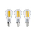 LED filamentpære E14 dråpeform 2,5W 3000K 3-pack klar - Paulmann forfra