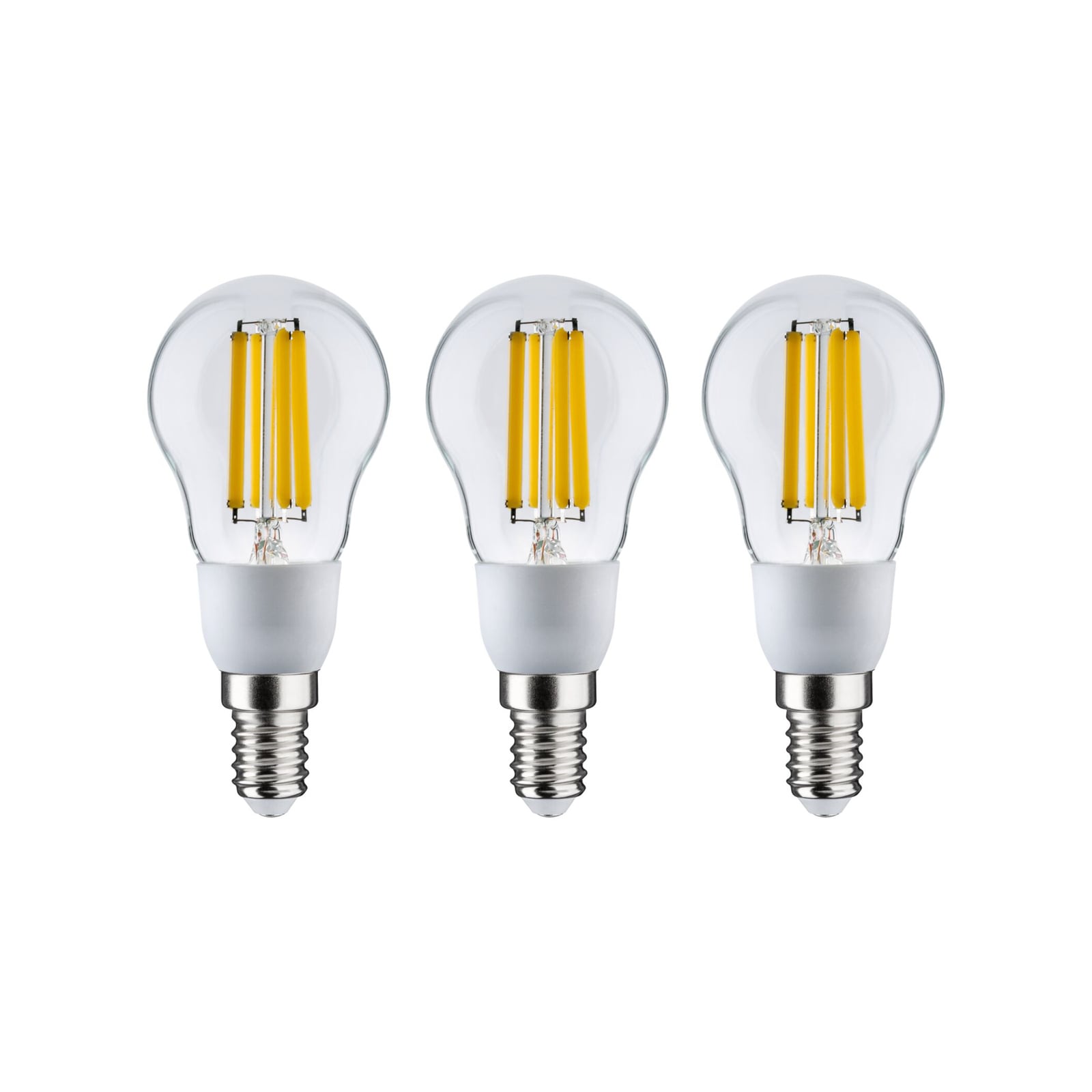 LED filamentpære E14 dråpeform 2,5W 3000K 3-pack klar - Paulmann forfra