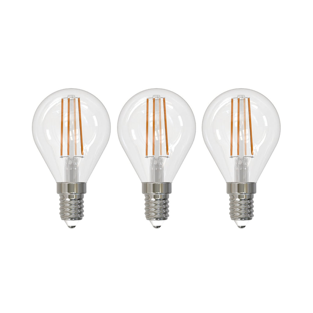 LED filamentpære E14 dråpeform 4W 2700K dimbar klar 3-pk forfra