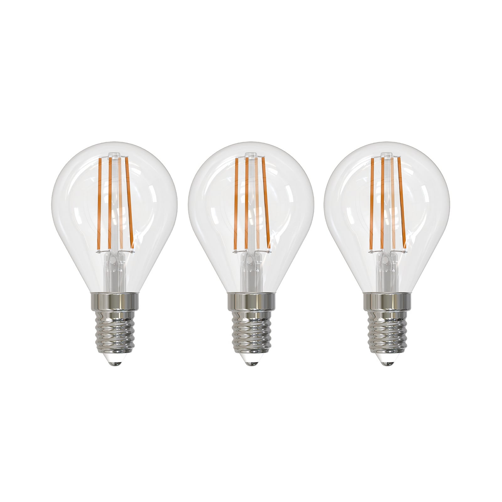 LED filamentpære E14 dråpeform 4W 2700K dimbar klar 3-pk forfra