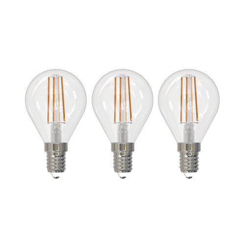 LED filamentpære E14 dråpeform 4W 2700K dimbar klar 3-pk forfra