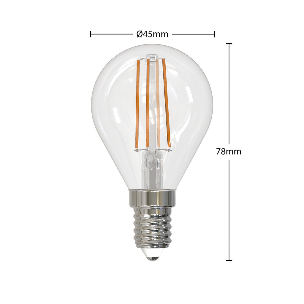LED filamentpære E14 dråpeform 4W 2700K dimbar klar 3-pk detalj nærbilde