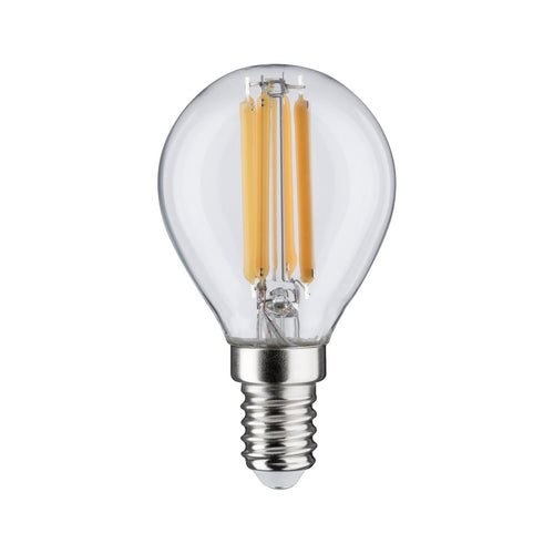 LED filamentpære E14 dråpeform 6,5W 2700K klar Pauleen forfra