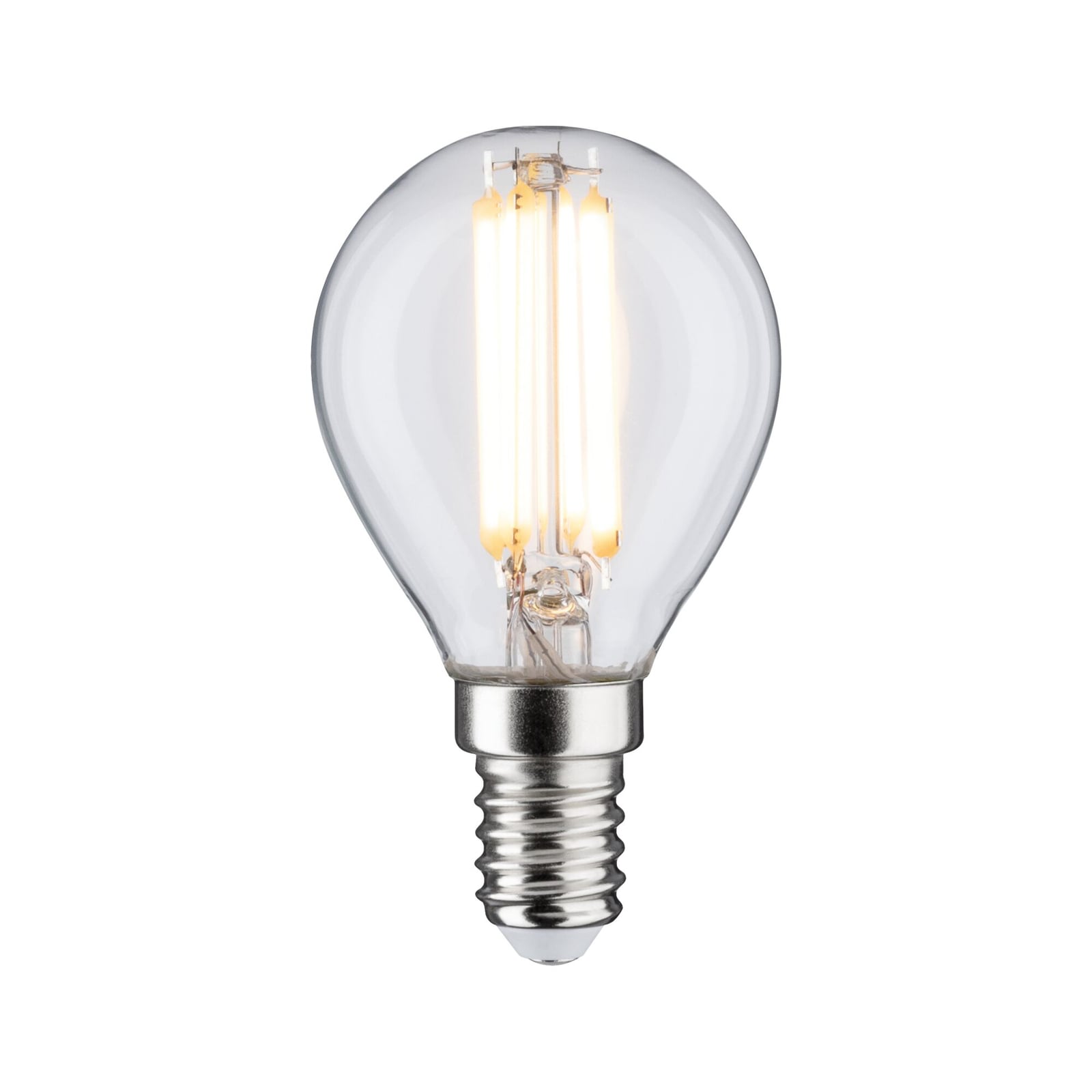 Detaljbilde av LED filamentpære E14 dråpeform 6,5W 2700K klar Pauleen