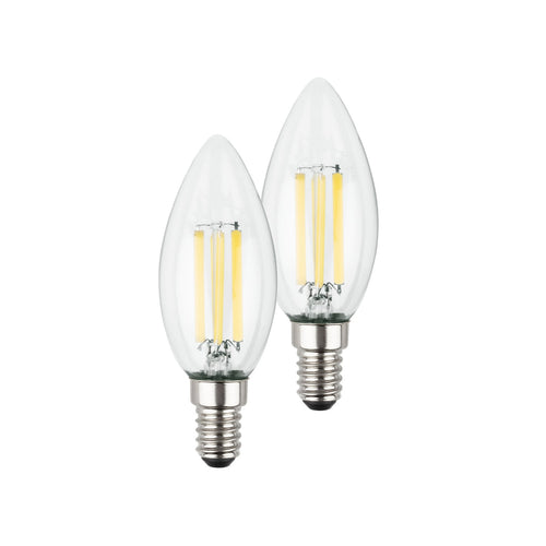 LED filamentpære E14 kronelysform 2,5W 3000K klar 2-pk - Briloner forfra