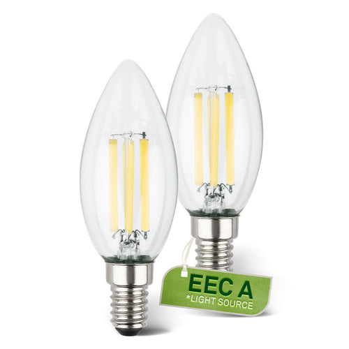 LED filamentpære E14 kronelysform 2,5W 3000K klar 2-pk - Briloner bakside