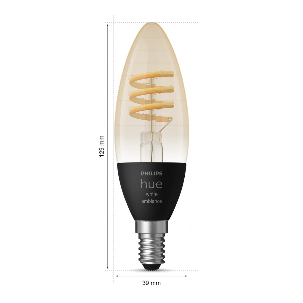LED-filamentpære E14 kronelysform 4,6W 350lm CCT 2-pk Philips Hue detalj av glass