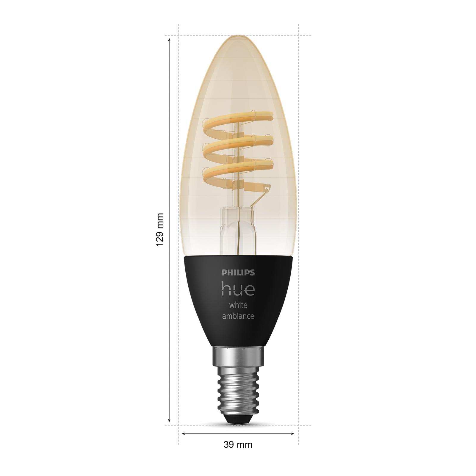 LED-filamentpære E14 kronelysform 4,6W 350lm CCT 2-pk Philips Hue detalj av glass