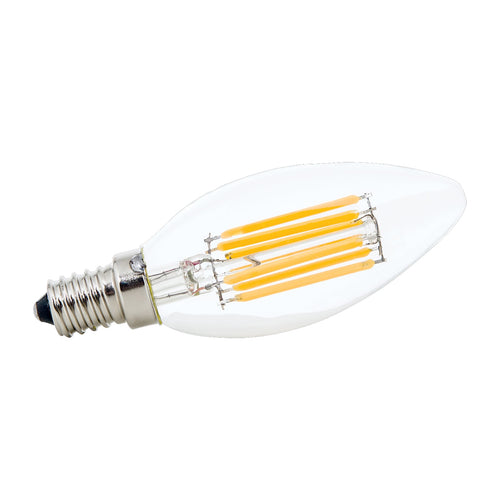 LED filamentpære E14 kronelysform 4,5W 2700K dimbar klar - ORION forfra