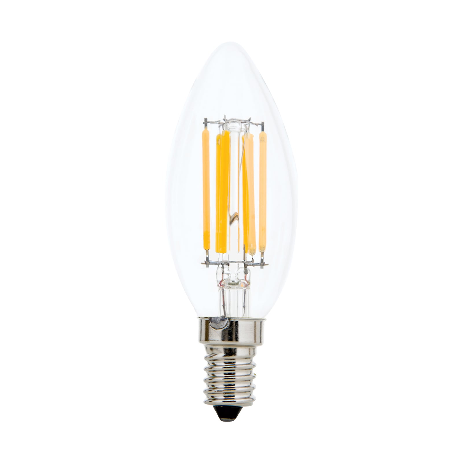 LED filamentpære E14 kronelysform 4,5W 2700K dimbar klar - ORION bakside