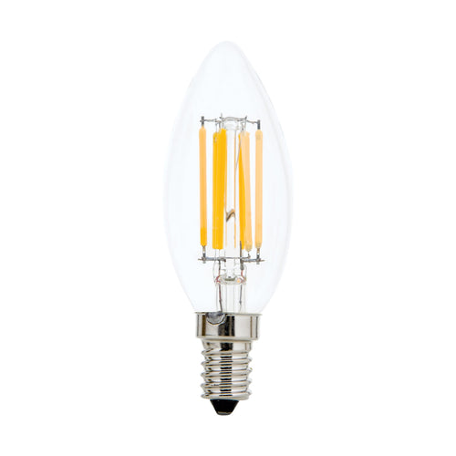 LED filamentpære E14 kronelysform 4,5W 2700K dimbar klar - ORION bakside
