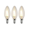 LED filamentpære E14 kronelysform 4W 2700K dimbar 3-pack forfra