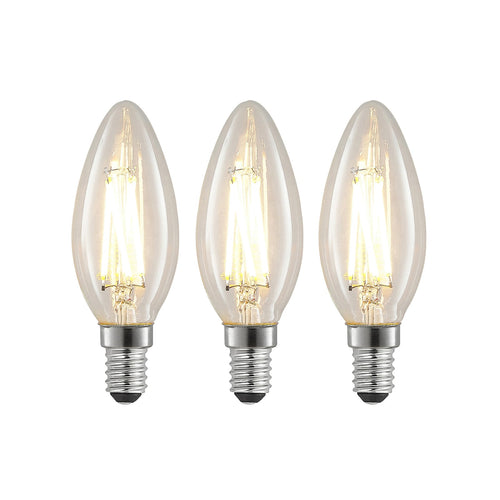 LED filamentpære E14 kronelysform 4W 2700K dimbar 3-pack forfra