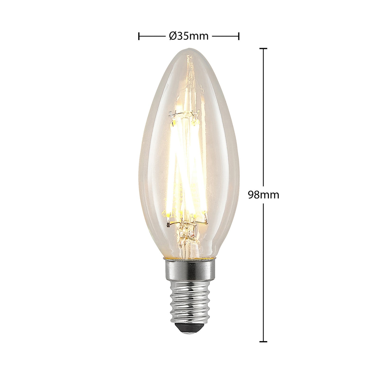 Detalj av LED filamentpære E14 kronelysform 4W 2700K dimbar 3-pack